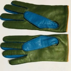 HERMES Lambskin Leather Gloves  Green/Teal NWT